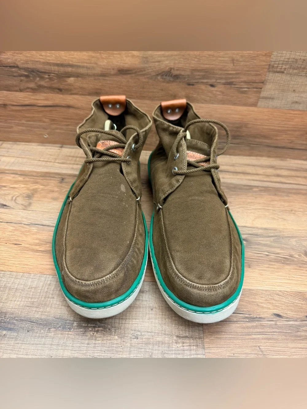 Timberland Earthkeepers Men's size 11M Canvas Chukka in Brown with Teal Trim